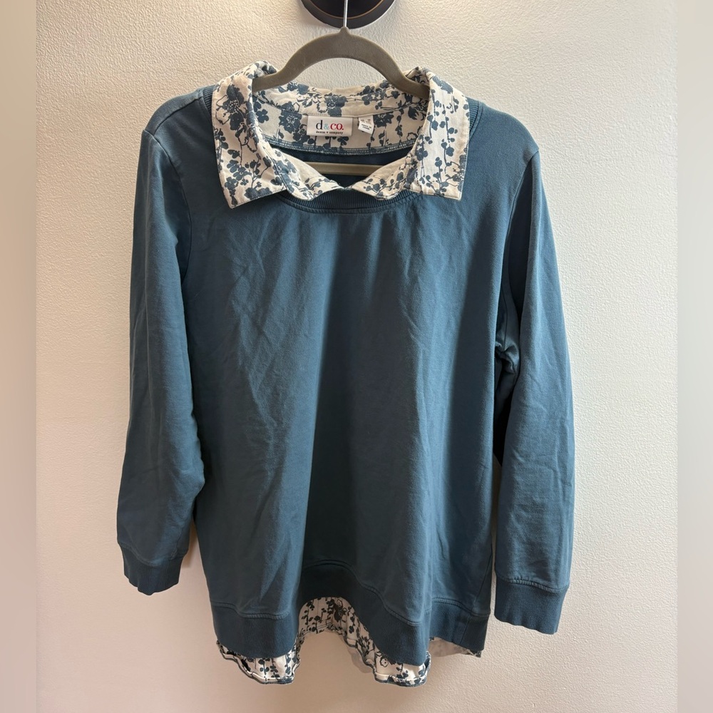 Denim & Co Blue Layered Sweatshirt 1X